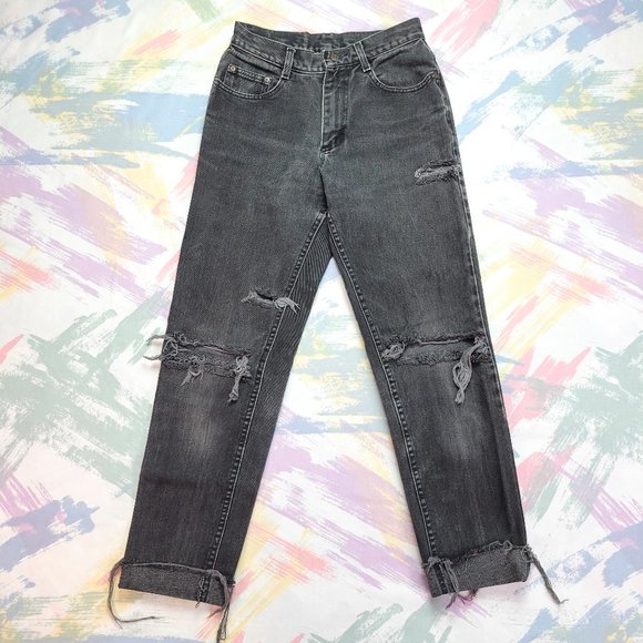Vintage 90s Lee Faded Black Ripped Mom Jeans - Picture 1 of 5